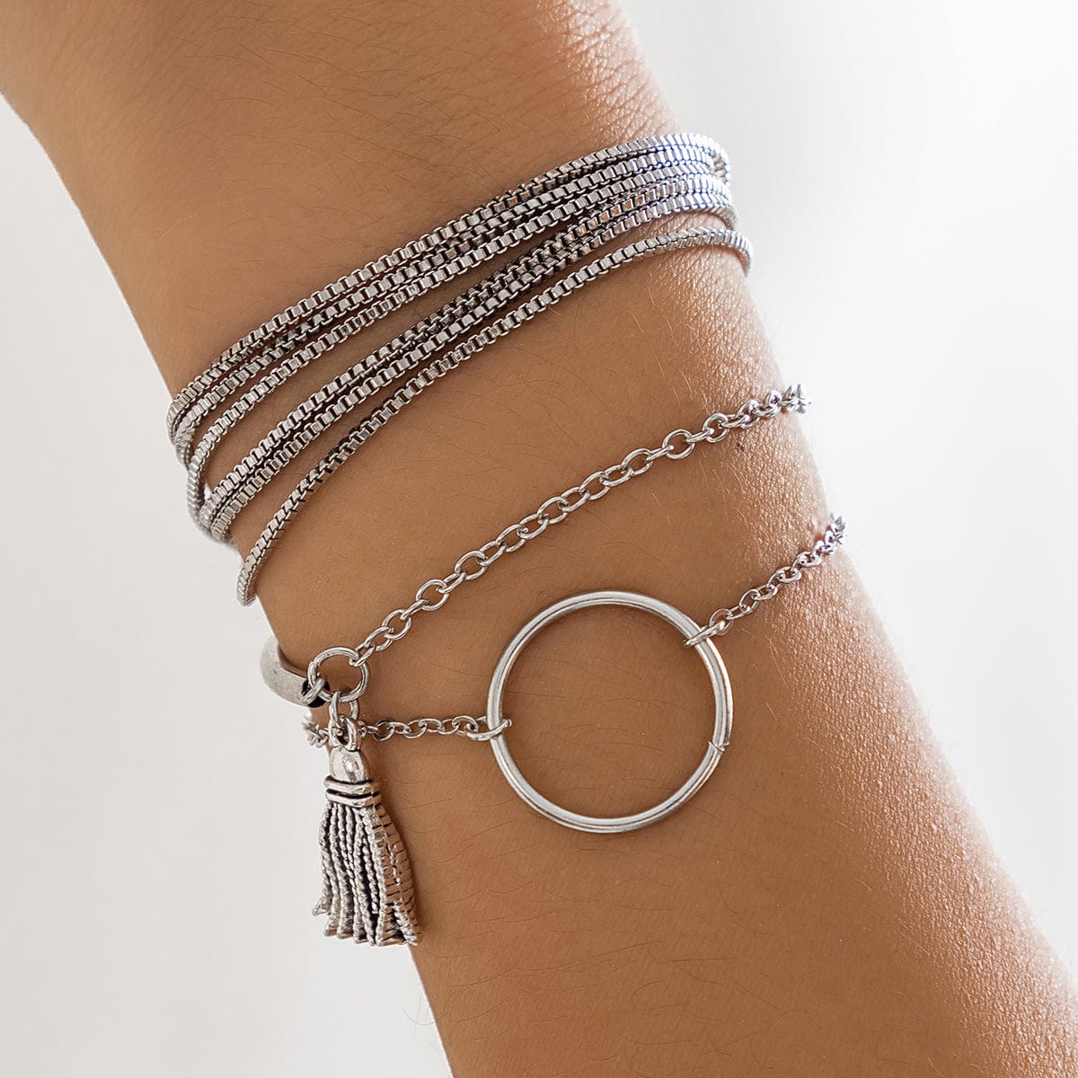 Chc Multi-Layered Tassel Ring Bracelet Set - ArtGalleryZen