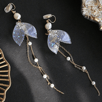 Thumbnail for Chic 14K Gold Mermaid Tail Pearl Chain Tassel Ear Clip Earrings - ArtGalleryZen