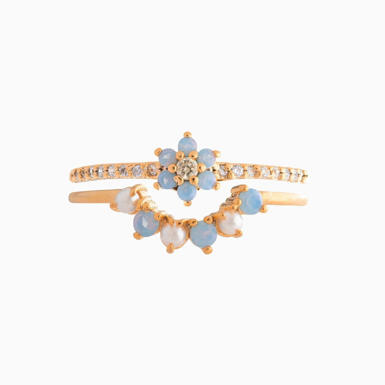 Chic 2 Pieces Crystal Floral Matching Ring Set - ArtGalleryZen