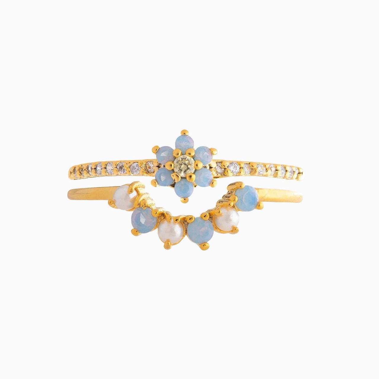 Chic 2 Pieces Crystal Floral Matching Ring Set - ArtGalleryZen