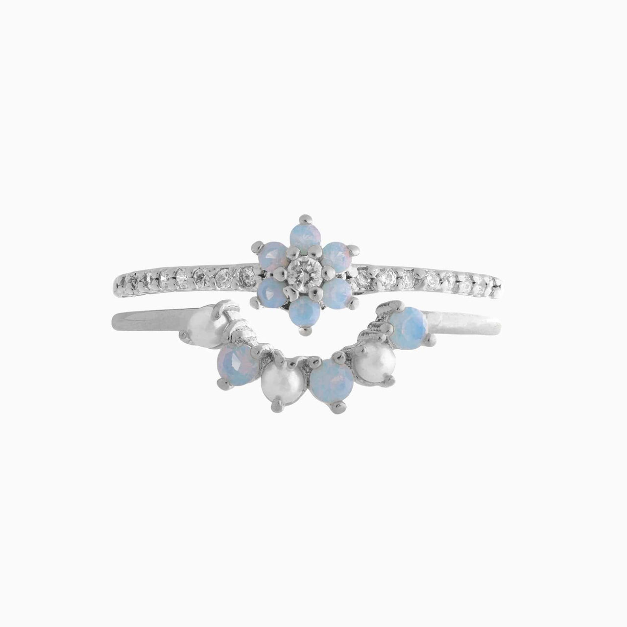 Chic 2 Pieces Crystal Floral Matching Ring Set - ArtGalleryZen