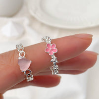 Thumbnail for Chic 2 Pieces Enamel Flower Opal Heart Ring Set - ArtGalleryZen