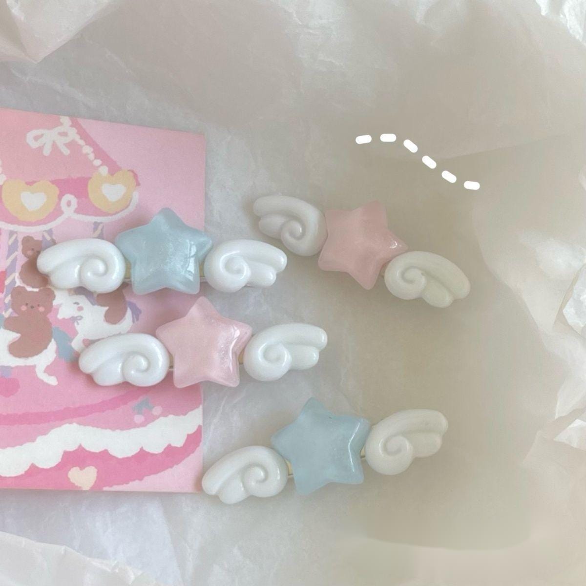 Chic 2 Pieces Star Angel Wings Hair Clips Set - ArtGalleryZen