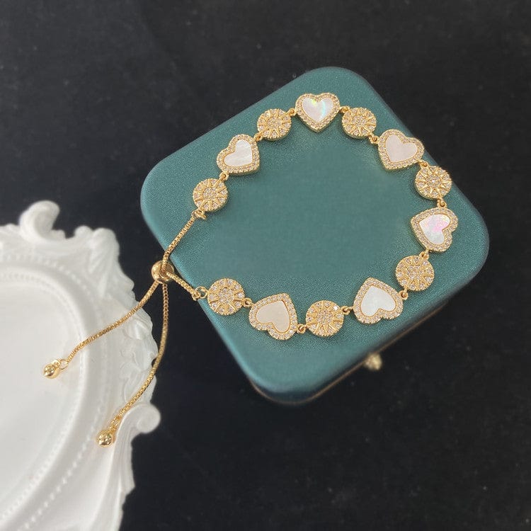 Chic 24k Gold CZ Inlaid Natural Pearl Shell Heart Bracelet - ArtGalleryZen
