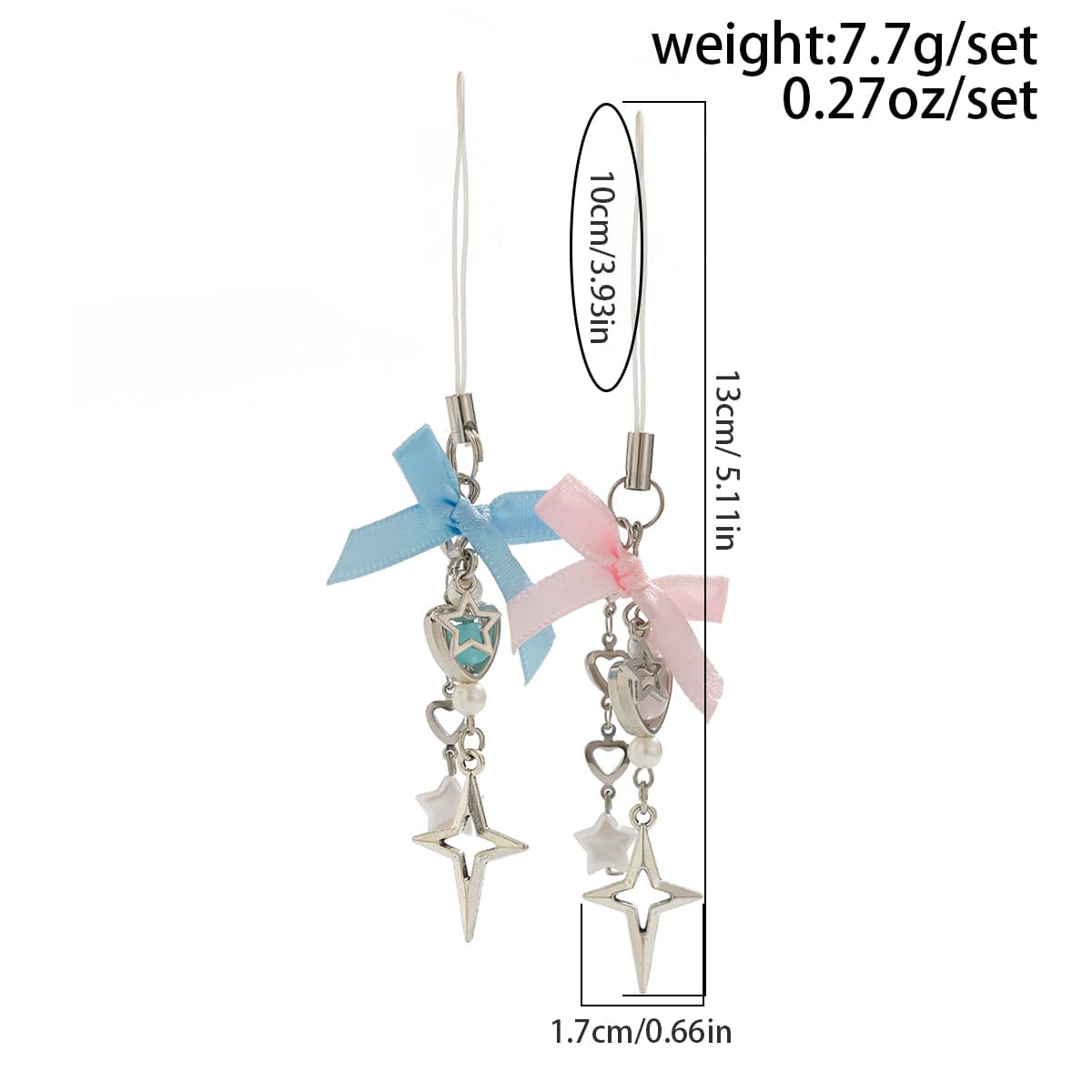 Chic 2pcs Bowknot Heart Star Keychain Phone Strap Set - ArtGalleryZen
