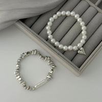 Thumbnail for Chic 2pcs Heart Charm Pearl Irregular Beaded Chain Bracelet Set - ArtGalleryZen