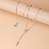 Thumbnail for Chic 2pcs Pattern Round Disk Cross Pendant Saturn Chain Y Necklace Set - ArtGalleryZen