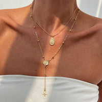 Thumbnail for Chic 2pcs Pattern Round Disk Cross Pendant Saturn Chain Y Necklace Set - ArtGalleryZen