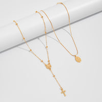 Thumbnail for Chic 2pcs Pattern Round Disk Cross Pendant Saturn Chain Y Necklace Set - ArtGalleryZen
