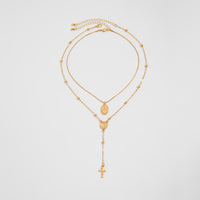 Thumbnail for Chic 2pcs Pattern Round Disk Cross Pendant Saturn Chain Y Necklace Set - ArtGalleryZen
