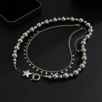 Thumbnail for Chic 2pcs Silver Tone Star Tassel Ball Chain Necklace Set - ArtGalleryZen