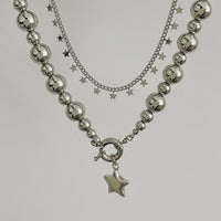 Thumbnail for Chic 2pcs Silver Tone Star Tassel Ball Chain Necklace Set - ArtGalleryZen