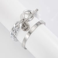 Thumbnail for Chic 2pcs Silver Tone Toggle Clasp Relief Round Disk Charm Bracelet Set - ArtGalleryZen