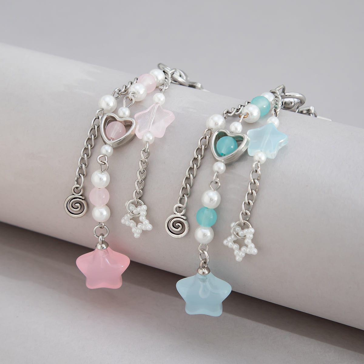 Chic 2pcs Start Heart Pearl Charm Keychain Set - ArtGalleryZen