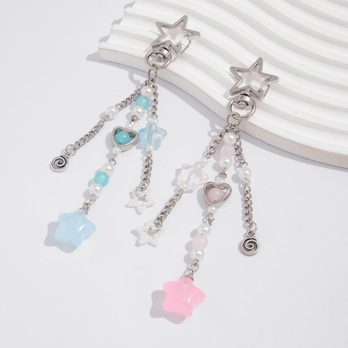 Chic 2pcs Start Heart Pearl Charm Keychain Set - ArtGalleryZen