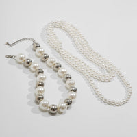 Thumbnail for Chic 2Pcs Two Tone Pearl Long Chain Necklace Set - ArtGalleryZen