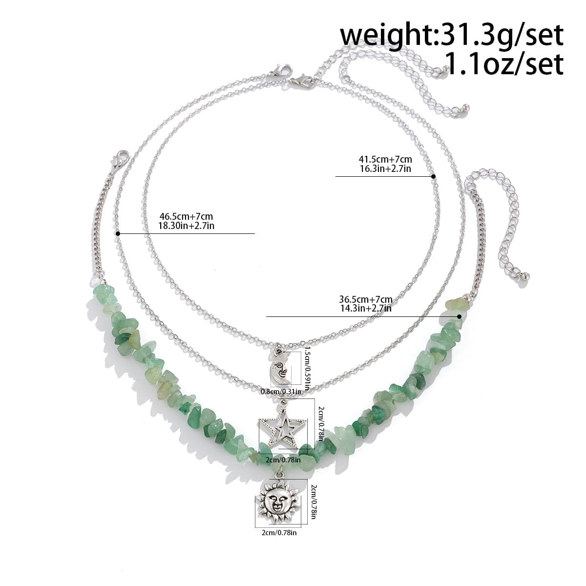 Chic 3 Pieces Sun Moon Star Tree Pendant Turquoise Stone Necklace Set - ArtGalleryZen
