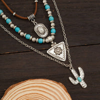 Thumbnail for Chic 3Pcs Cactus Cowboy Hat Floral Pendant Turquoise Necklace Set - ArtGalleryZen