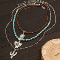 Thumbnail for Chic 3Pcs Cactus Cowboy Hat Floral Pendant Turquoise Necklace Set - ArtGalleryZen