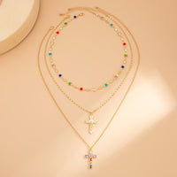 Thumbnail for Chic 3pcs Colorful Rhinestone Inlay Cross Pendant Crystal Chain Necklace Set - ArtGalleryZen
