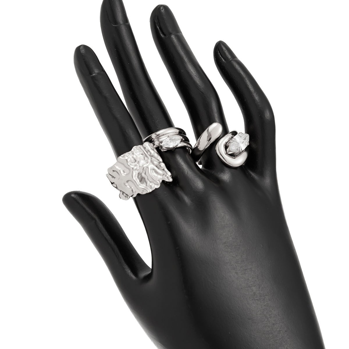 Chic 3pcs Rhinestone Inlaid Chunky Pleated Ring Set - ArtGalleryZen