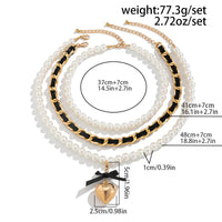 Thumbnail for Chic 3pcs Ribbon Heart Pendant Pearl Chain Velvet Necklace Set - ArtGalleryZen