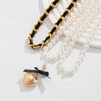 Thumbnail for Chic 3pcs Ribbon Heart Pendant Pearl Chain Velvet Necklace Set - ArtGalleryZen
