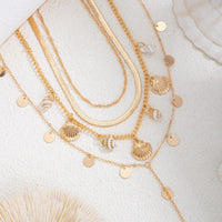 Thumbnail for Chic 4pcs Conch Shell Sequin Tassel Herringbone Chain Y Necklace Set - ArtGalleryZen