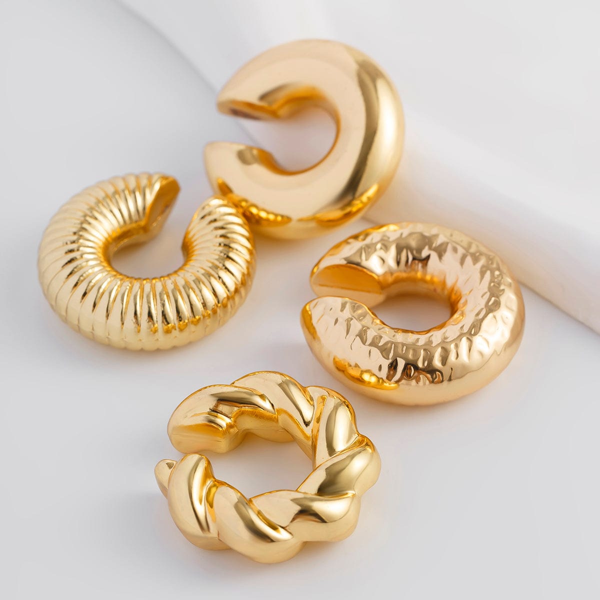 Chic 4pcs Gold Silver Plated Textured Ear Cuff Earrings Set - ArtGalleryZen