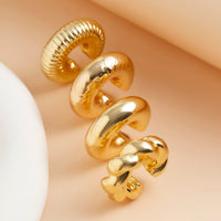 Thumbnail for Chic 4pcs Gold Silver Plated Textured Ear Cuff Earrings Set - ArtGalleryZen