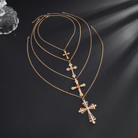 Thumbnail for Chic 4pcs Rhinestone Pearl Inlaid Cross Pendant Necklace Set - ArtGalleryZen
