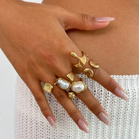 Thumbnail for Chic 5pcs Irregualr Pearl Inlaid Waterdrop Ring Set - ArtGalleryZen