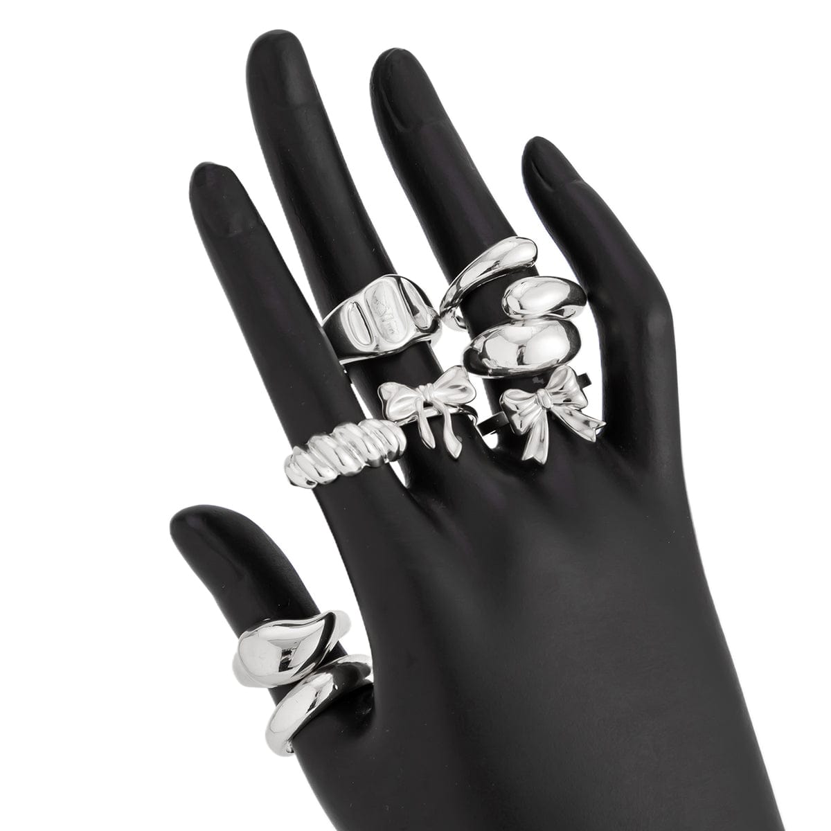 Chic 8pcs Bowknot Glossy Waterdrop Open Ring Set - ArtGalleryZen