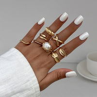 Thumbnail for Chic 8pcs Pearl Waterdrop Cross Twisted Ring Set - ArtGalleryZen