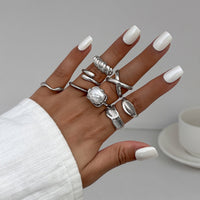 Thumbnail for Chic 8pcs Pearl Waterdrop Cross Twisted Ring Set - ArtGalleryZen