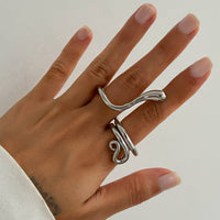 Thumbnail for Chic Abstract Flow Waterdrop Double Finger Ring - ArtGalleryZen