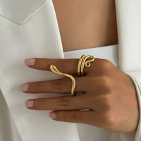 Thumbnail for Chic Abstract Flow Waterdrop Double Finger Ring - ArtGalleryZen