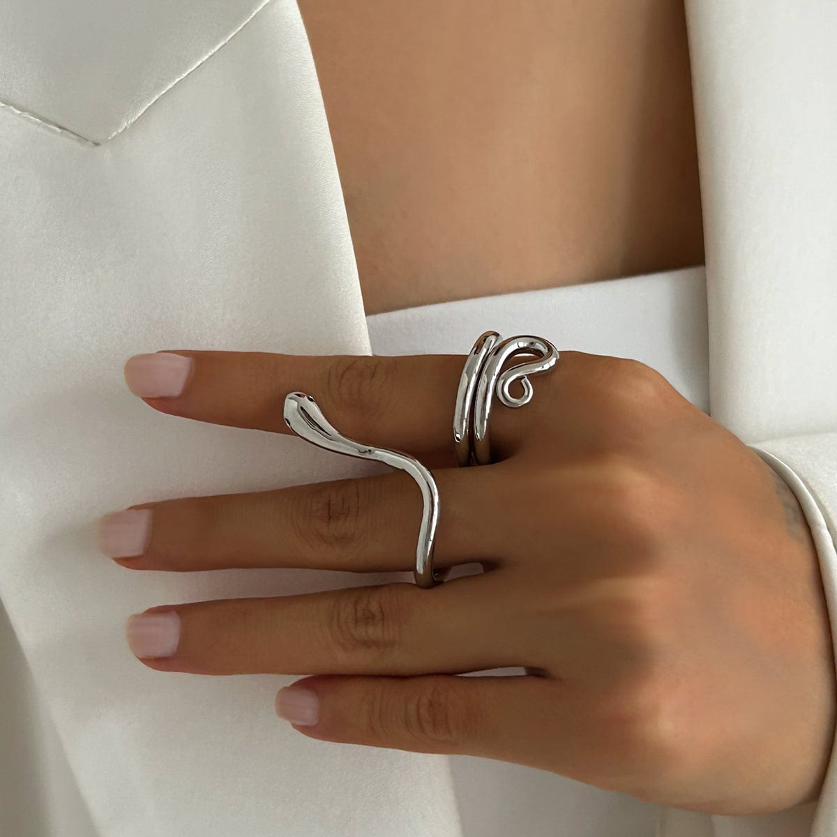Chic Abstract Flow Waterdrop Double Finger Ring - ArtGalleryZen