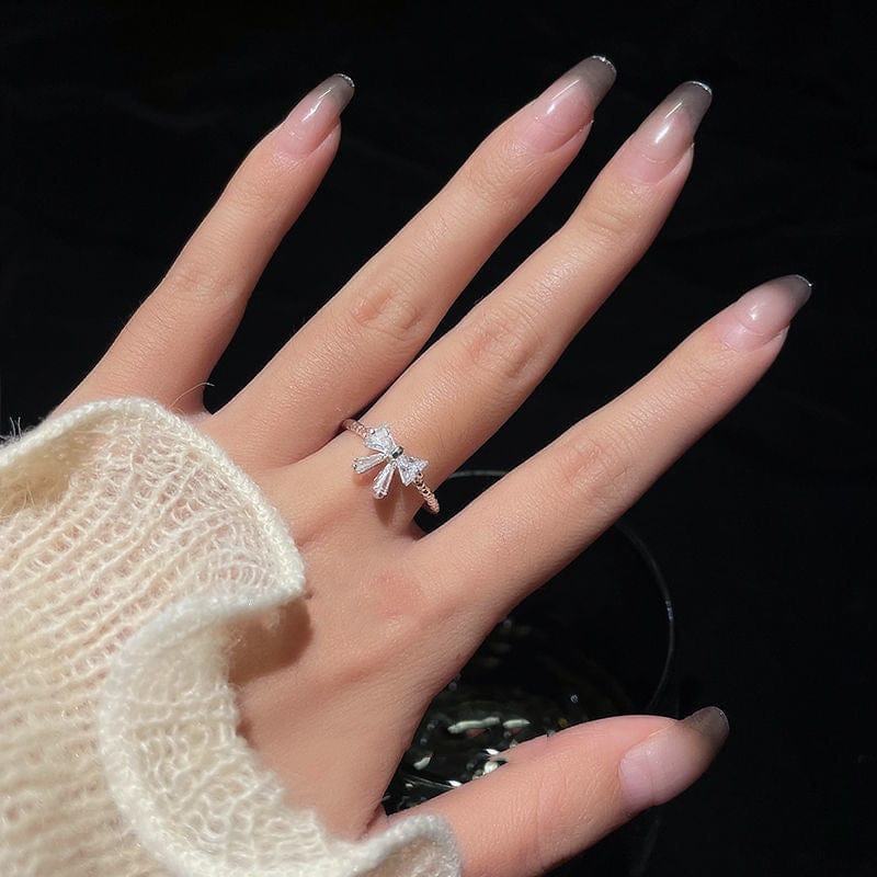 Chic Adjustable Crystal Bowknot Ring - ArtGalleryZen