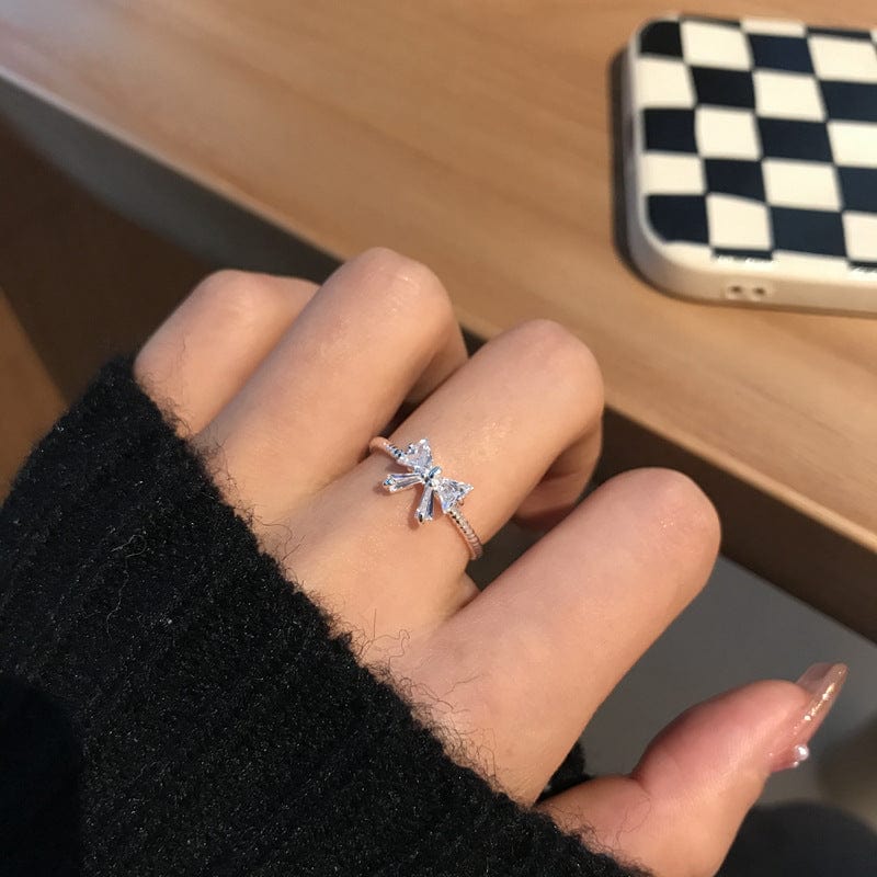 Chic Adjustable Crystal Bowknot Ring - ArtGalleryZen