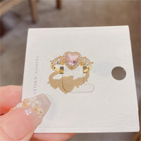 Thumbnail for Chic Adjustable Pink Crystal Angel Wings Heart Ring - ArtGalleryZen