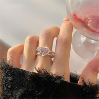 Thumbnail for Chic Adjustable Pink Crystal Heart Ring - ArtGalleryZen