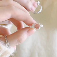 Thumbnail for Chic Adjustable Pink Crystal Heart Ring - ArtGalleryZen