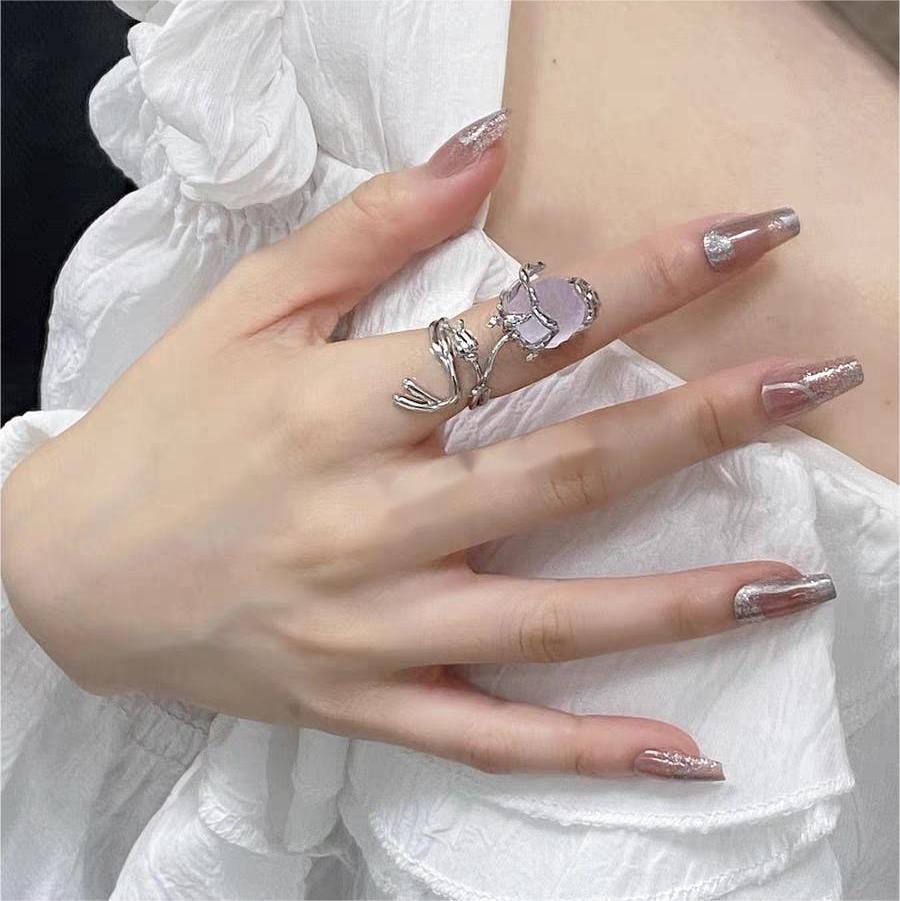 Chic Adjustable Purple Raw Crystal Rose Ring - ArtGalleryZen