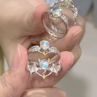 Thumbnail for Chic Antique Angel And Devil Matching Opal Ring Set - ArtGalleryZen