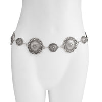 Thumbnail for Chic Antique Gold Silver Tone Floral Round Disk Waist Chain - ArtGalleryZen