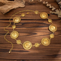 Thumbnail for Chic Antique Gold Silver Tone Floral Round Disk Waist Chain - ArtGalleryZen