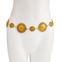Thumbnail for Chic Antique Gold Silver Tone Floral Round Disk Waist Chain - ArtGalleryZen