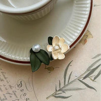 Thumbnail for Chic Asymmetric Enamel Gardenia Flower Pearl Earrings - ArtGalleryZen