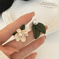 Thumbnail for Chic Asymmetric Enamel Gardenia Flower Pearl Earrings - ArtGalleryZen